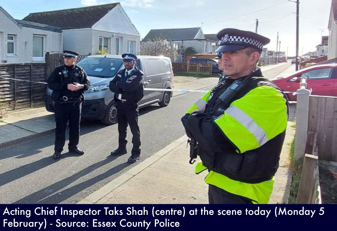 Acting Chief Inspector Taks Shah (centre) at the scene today (Monday 5 February)